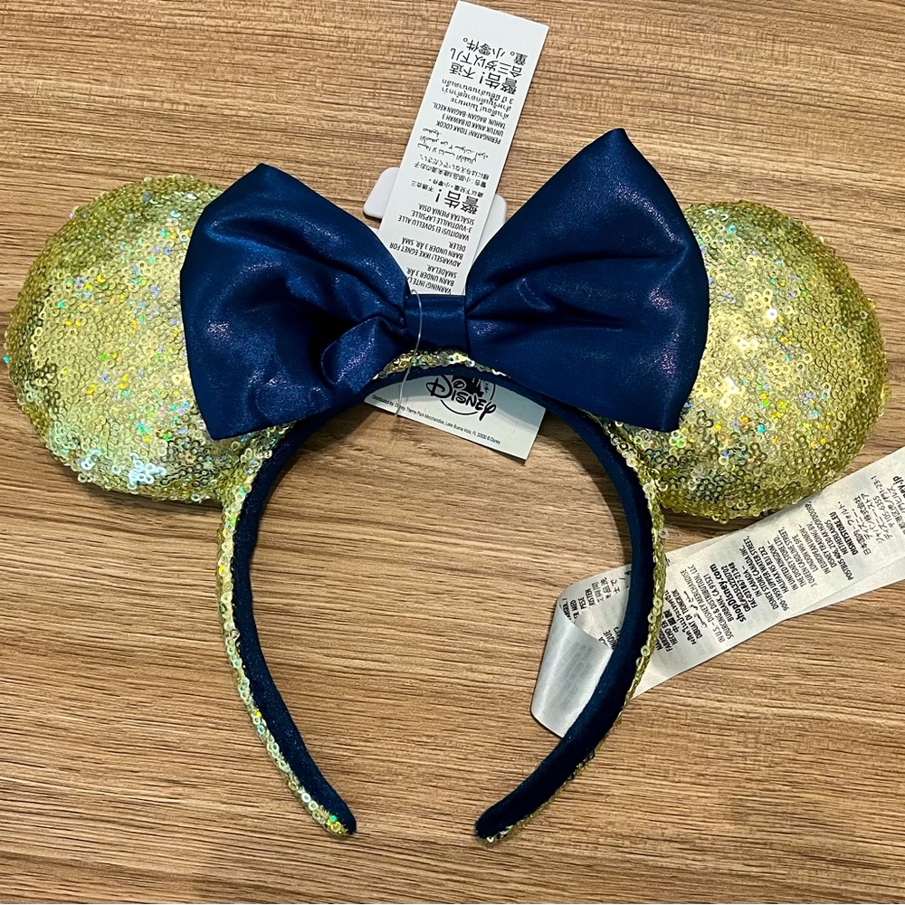 Walt Disney World 50th Anniversary Minnie Mouse Sequin Ear Headband Gold & Blue